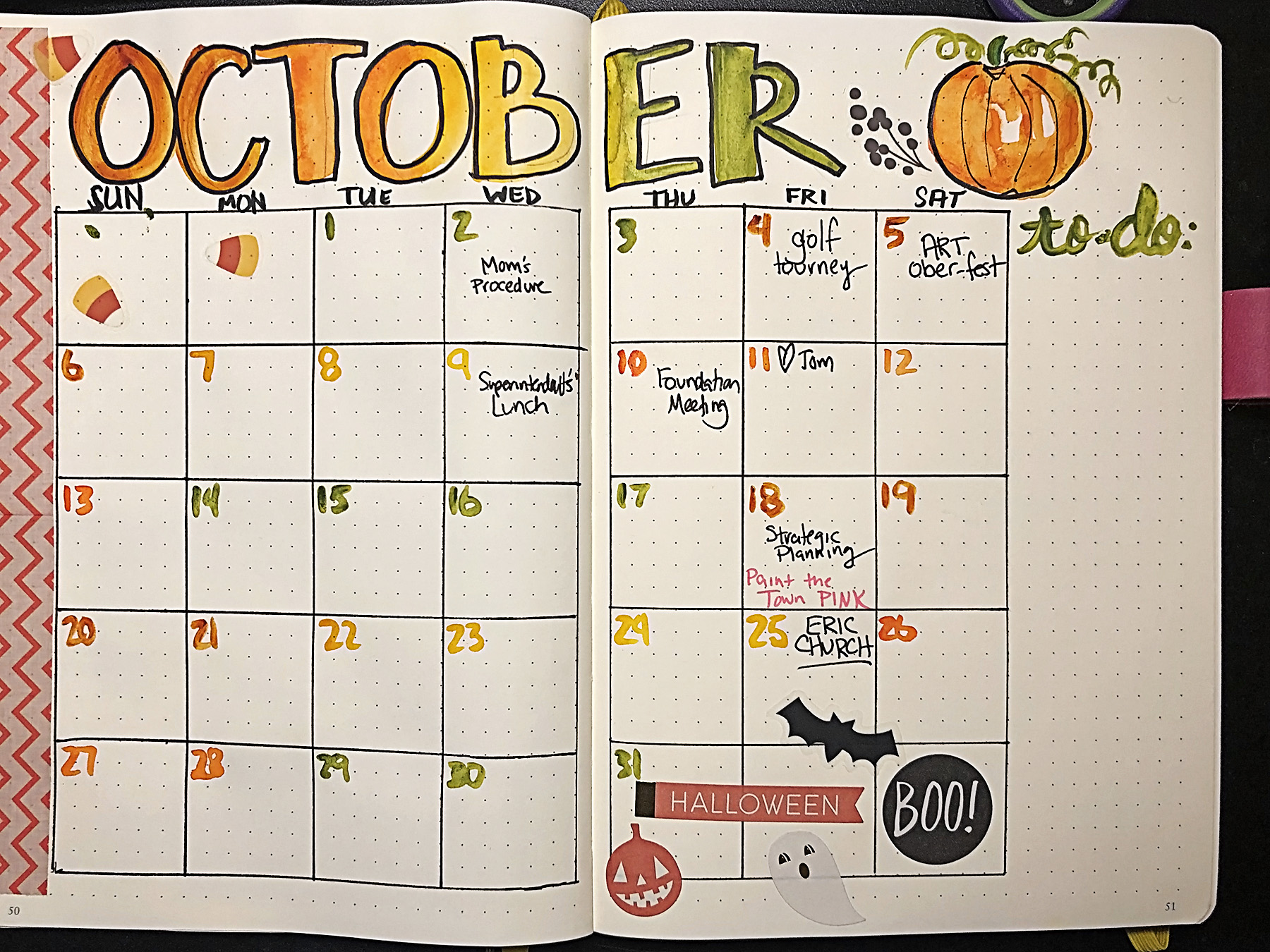 Bullet Journal monthly spread