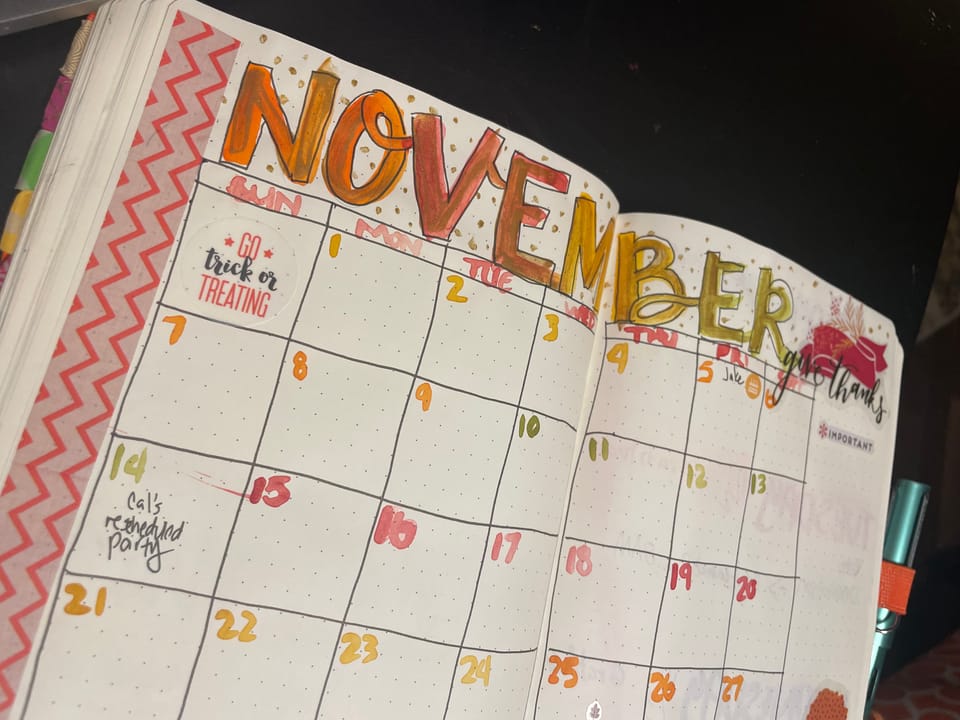 November Bullet Journal Monthly Calendar Inspiration