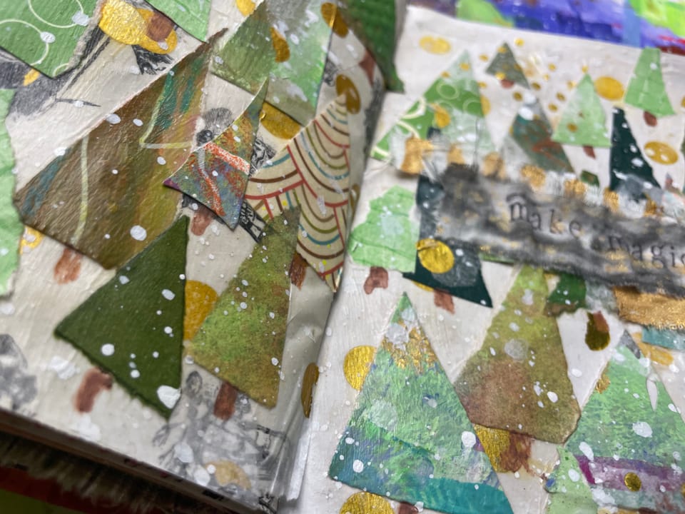 Collage Trees Using Paper Scraps for Art Journal